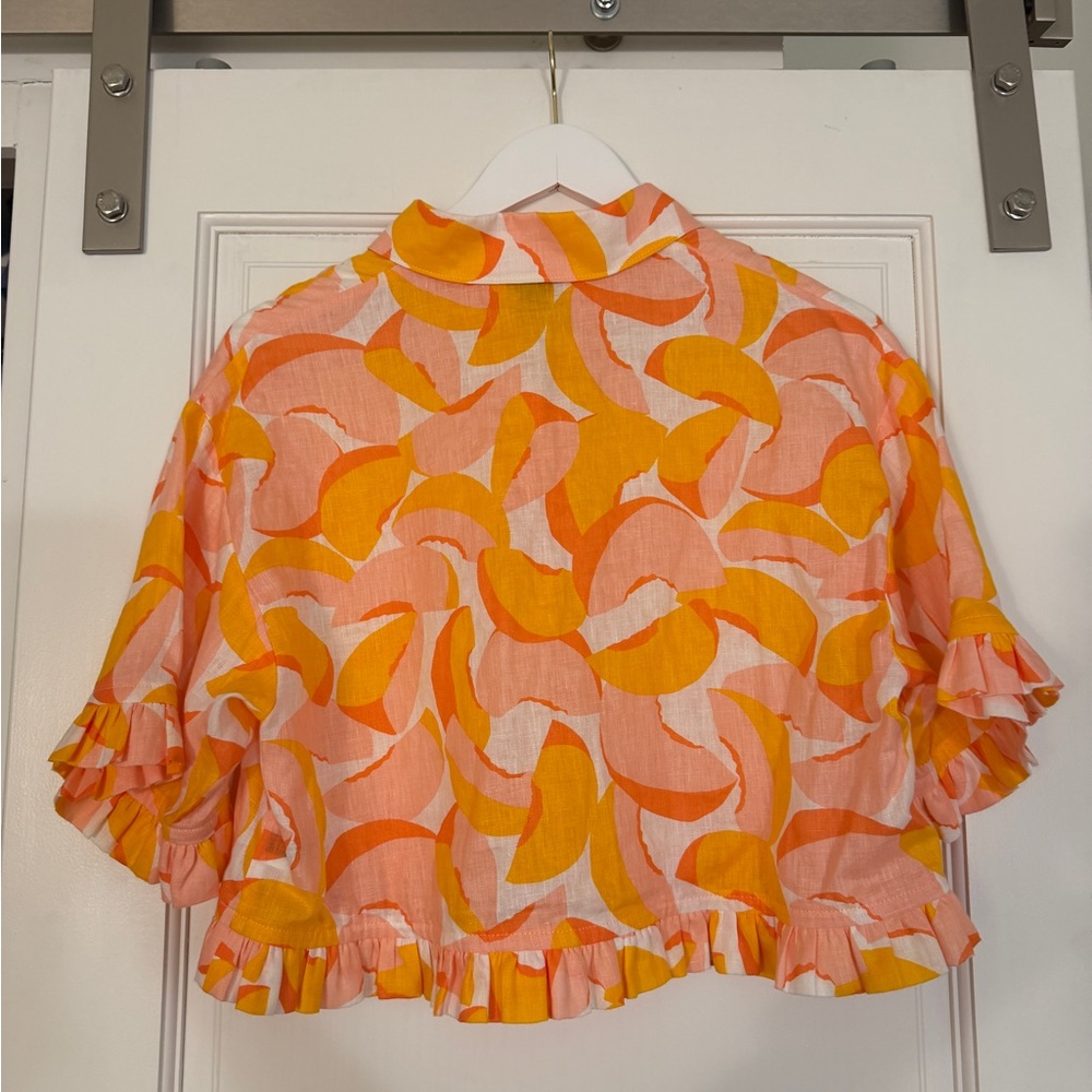 Kate Spade Peaches Cropped Linen Ruffle Top - Picture 7 of 7